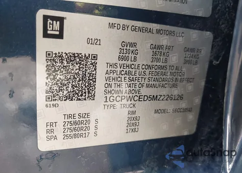 2021 Chevrolet Silverado 1500 2Wd Short Bed Lt z USA, uszkodzony, nr VIN 1GCPWCED5MZ226126